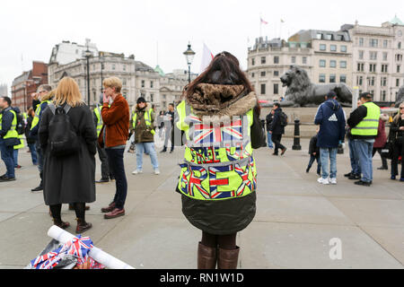 Londra, Regno Unito. Xvi Feb, 2019. Giubbotto giallo REGNO UNITO soddisfi a Trafalgar Square per una giornata di azione e in giro per le strade di Westminster. Penelope Barritt/Alamy Live News Foto Stock