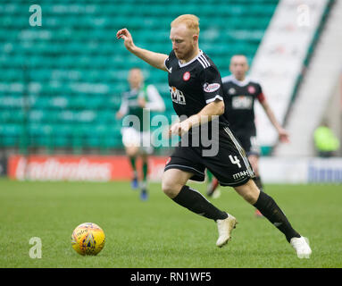 Easter Road, Edimburgo, Regno Unito. Il 16 febbraio 2019. Il calcio. Ladbrokes Premiership league fixture tra Hibernian e Hamilton; Ziggy Gordon di Hamilton Credito: Scottish Borders Media/Alamy Live News solo uso editoriale, è richiesta una licenza per uso commerciale. Nessun uso in scommesse, giochi o un singolo giocatore/club/league pubblicazioni". Foto Stock