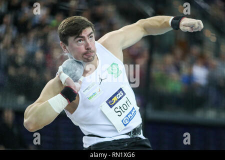 Leipzig, Germania. Xvi Feb, 2019. Atletica, Tedesco campionati Indoor in Arena Leipzig: colpo messo gli uomini: David Storl in azione. Credito: Jan Woitas/dpa-Zentralbild/dpa/Alamy Live News Foto Stock