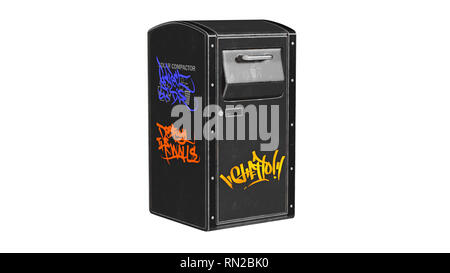 Cassetta postale di giornale nero, isolati su sfondo bianco. Il rendering 3D Foto Stock