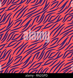 Tiger stripes seamless pattern vettore rosa e viola di ripetizione di sfondo animale stampa contrassegni. Illustrazione Vettoriale