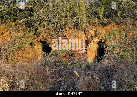 Opere di mattoni abbandonati, metà del 19 ° secolo, opere di mattoni, Shropshire Union Canal, Bunbury, Cheshire, mattone fatto a mano, Foto Stock