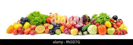 Panorama luminose le verdure e la frutta isolato su sfondo bianco. Foto Stock