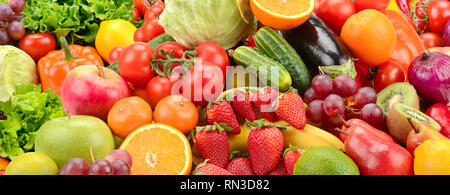 Panoramica di raccolta freschi sani frutti e verdure. Foto Stock