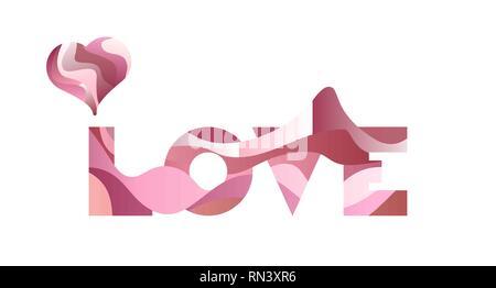 Vettore ondulata segno, la parola amore con cuore su sfondo bianco. Elemento di design felice per il giorno di San Valentino. Illustrazione Vettoriale