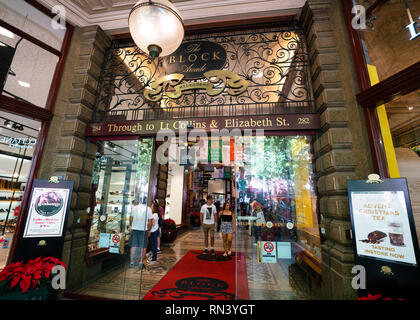 3 gennaio 2019, Melbourne Australia : ingresso del blocco Arcade su Collins Street a Melbourne in Australia Foto Stock