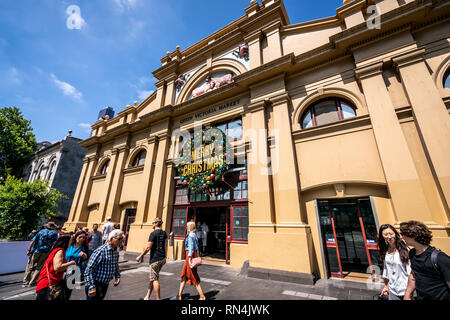 3 gennaio 2019, Melbourne Victoria Australia : esterno street view all'ingresso principale del mercato Queen Victoria in Melbourne Victoria Australia Foto Stock