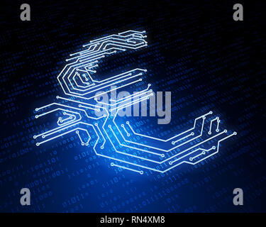 Tecnologia finanziaria elettronica, simbolo dell'euro, trasmissione dati di rete Foto Stock