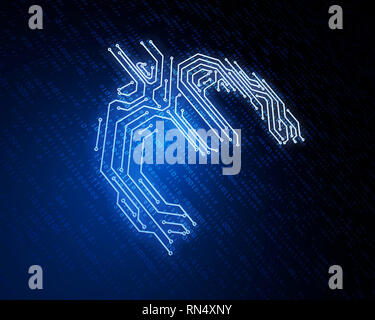 Tecnologia finanziaria elettronica, simbolo dell'euro, trasmissione dati di rete Foto Stock