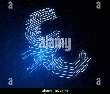 Tecnologia finanziaria elettronica, simbolo dell'euro, trasmissione dati di rete Foto Stock