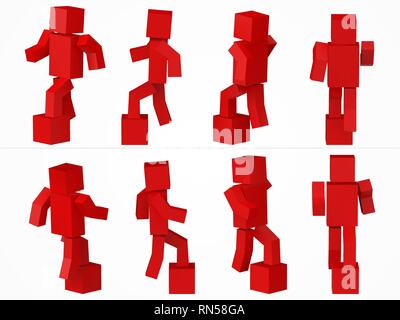 Un carattere di cubi scalata alla casella. 3d stile cubo rosso illustrazione di carattere. Illustrazione Vettoriale