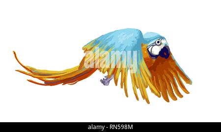 Flying parrot, cartoon animale su bianco Illustrazione Vettoriale