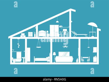 Casa blueprint - Vista in sezione Illustrazione Vettoriale