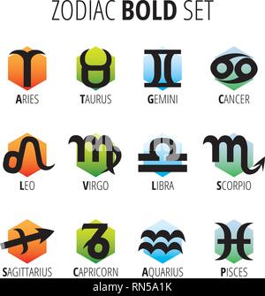 Segno zodiacale Bold Set - forma esagonale Illustrazione Vettoriale