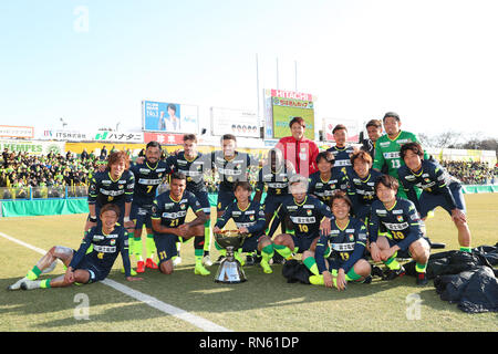 Chiba, Giappone. Xvii Feb, 2019. JEF United Chiba gruppo team di calcetto : 2019 J League pre-stagione partita tra Kashiwa Reysol 2 - 2 JEF United Ichihara Chiba in Chiba, Giappone . Credito: Giovanni Osada AFLO/sport/Alamy Live News Foto Stock