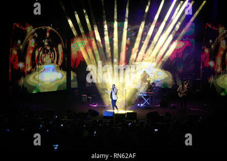 Tehran, Iran. Xvii Feb, 2019. Musicisti iraniani eseguire ad un concerto pop durante il XXXIV Fajr il Festival Internazionale di Musica a Tehran, Iran, nel febbraio 17, 2019. Credito: Ahmad Halabisaz/Xinhua/Alamy Live News Foto Stock