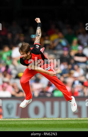 Marvel Stadium, Melbourne, Australia. Xvii Feb, 2019. Australian Big Bash Cricket League, Melbourne traditori rispetto a Melbourne stelle; Kane Richardson del Melbourne traditori bocce Credito: Azione Sport Plus/Alamy Live News Foto Stock