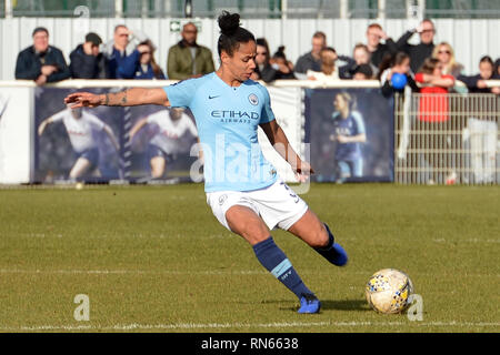 Cheshunt, Regno Unito. Xvii Feb, 2019. Demi Stokes dell uomo città delle donne durante la FA Coppa UEFA femminile quinto round match tra Tottenham Hotspur onorevoli Manchester City le donne a Cheshunt Stadium il 17 febbraio 2019 in Cheshunt, Inghilterra. (Foto di Martine Xerri/phcimages.com) Credit: Immagini di PHC/Alamy Live News Foto Stock