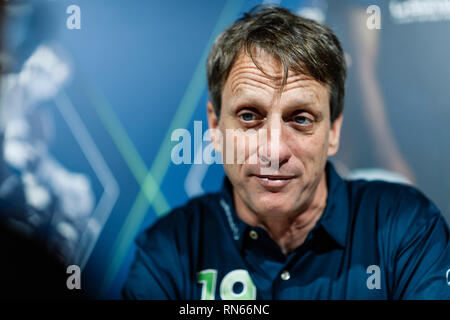 Il Principato di Monaco. Xvii Feb, 2019. Tony Hawk (Laureus Academy Membro) in un'intervista. GES/sport/Generale Laureus World Sports Awards 2019, 17.02.2019 Sport: Laureus World Sports Awards 2019, febbraio 17, 2019 | Utilizzo di credito in tutto il mondo: dpa/Alamy Live News Foto Stock