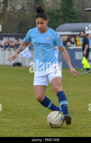 Cheshunt, Regno Unito. Xvii Feb, 2019. Demi Stokes dell uomo città durante la FA Coppa UEFA femminile quinto round match tra Tottenham Hotspur onorevoli Manchester City le donne a Cheshunt Stadium il 17 febbraio 2019 in Cheshunt, Inghilterra. (Foto di Martine Xerri/phcimages.com) Credit: Immagini di PHC/Alamy Live News Foto Stock