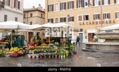 Roma, Italia, 22 febbraio 2015: Campo de' Fiori, significato campo di fiori, è uno dei principali e vivaci piazze di Roma Foto Stock