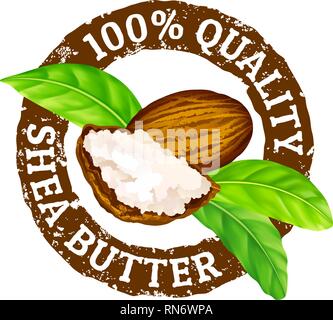 Vector grunge timbro di gomma 100 qualità di burro di karité su un bianco. Illustrazione Vettoriale