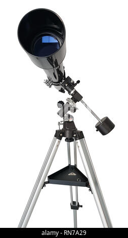 Telescopio in vista frontale, isolato su sfondo bianco Foto Stock