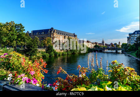 Gallia edificio, residence studentesco, alloggio dormitorio, fiume Ill, waterfront case prospettiva, Strasburgo, Alsazia, Francia, Europa Foto Stock