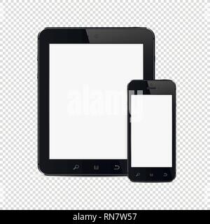 Tablet PC con mobile smartphone isolato su sfondo trasparente Illustrazione Vettoriale