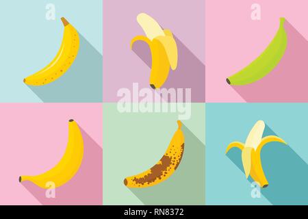 Banana set di icone. Set piatto di banana icone vettoriali per il web design Illustrazione Vettoriale