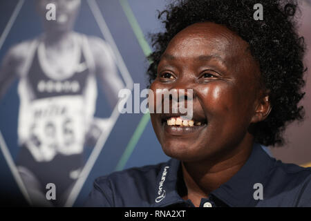 Il Principato di Monaco. Xvii Feb, 2019. Laureus Academy stati, Kenya il celebrato a lunga distanza atleta Tegla Loroupe riceve un'intervista a Monaco, febbraio 17, 2019, un giorno prima del 2019 Laureus World Sports Awards Ceremony. Credito: Zheng Huansong/Xinhua/Alamy Live News Foto Stock