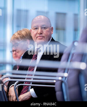 Berlino, Germania. 18 Febbraio, 2019. Gregor Gysi (r), presidente della sinistra europea, e Gabi Zimmer, presidente del gruppo GUE/NGL nel Parlamento europeo, parteciperà alla conferenza stampa su "Sì: siamo Europei - Proposte per un'Europa della giustizia sociale e della parità di condizioni di vita". Credito: Kay Nietfeld/dpa/Alamy Live News Foto Stock