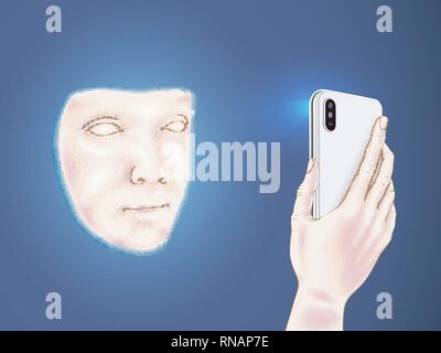 La persona che effettua una scansione di una faccia Illustrazione Vettoriale