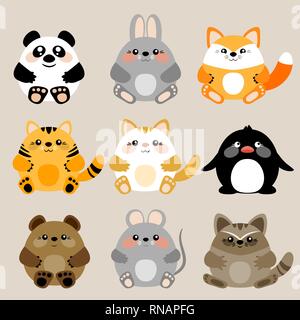 Raccolta di 6 vettore carino kawaii baby animali. Eps 10 Illustrazione Vettoriale