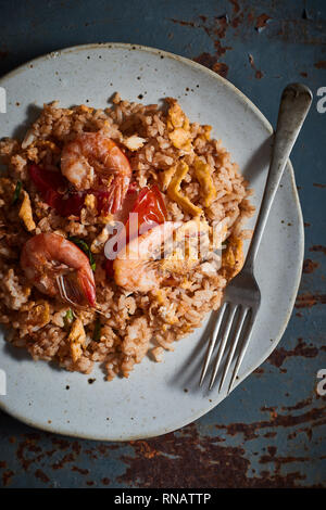 Gamberi fritti ricetta riso. Foto Stock