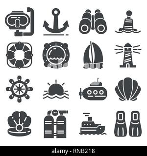 Nautico set di icone. Grigio icone Marine impostato su sfondo bianco Illustrazione Vettoriale