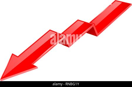 Rosso indica la freccia. Il movimento verso il basso 3d financinal segno Illustrazione Vettoriale