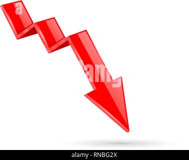 Rosso indica la freccia. Il movimento verso il basso 3d financinal segno Illustrazione Vettoriale