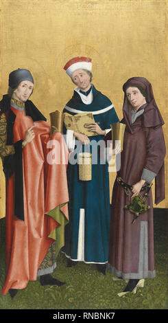 Maestro della visione di San Giovanni (attivo a Colonia ca. 1450 - 1480). Santi Cosma e Damiano e Pantaleon (ca. 1455). Olio su pannello. 130,5 x 72,2 cm. Museo: Museo Nacional Thyssen-Bornemisza, Madrid. Foto Stock