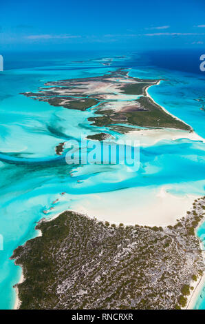 Vista aerea, Exuma, Bahamas, America Foto Stock