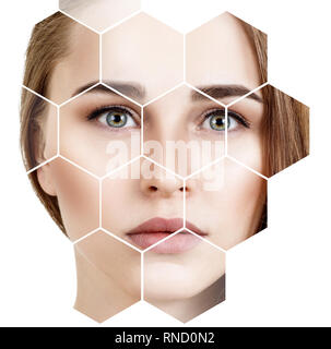 Bellissimo volto femminile in favi. Foto Stock