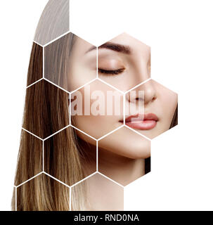 Bellissimo volto femminile in favi. Foto Stock