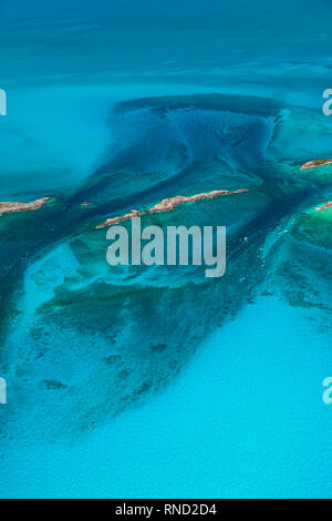 Vista aerea, Exuma, Bahamas, America Foto Stock