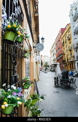 Valencia, Spagna - 16 Febbraio 2019: Frutta e verdura in negozio un turista Street nel quartiere Ruzafa. Foto Stock