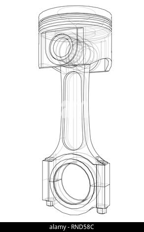 Schizzo di pistone. Vettore di rendering 3D Illustrazione Vettoriale