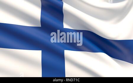 Bandiera della Finlandia. Sventolato altamente dettagliate texture di tessuto. Foto Stock