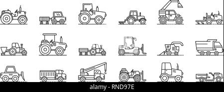 Macchine agricole set di icone di stile di contorno Illustrazione Vettoriale