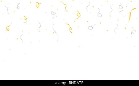 Vector realistico golden e silver coriandoli nastri sfondo. Concetto di buon compleanno, festa e vacanze Illustrazione Vettoriale