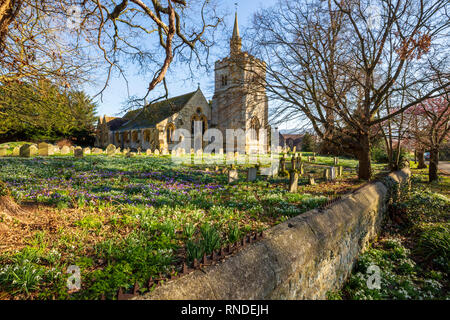 Chiesa Birlingham Snowdrops in inverno Foto Stock