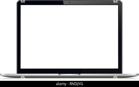 Laptop isolato con spazio vuoto su sfondo bianco. Computer notebook con schermo vuoto. Illustrazione Vettoriale. Illustrazione Vettoriale